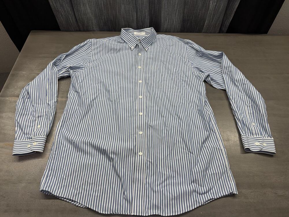 LL Bean Blue Striped Shirt Wrinkle Resistant Trim Fit XL Tall Mens 100% Cotton